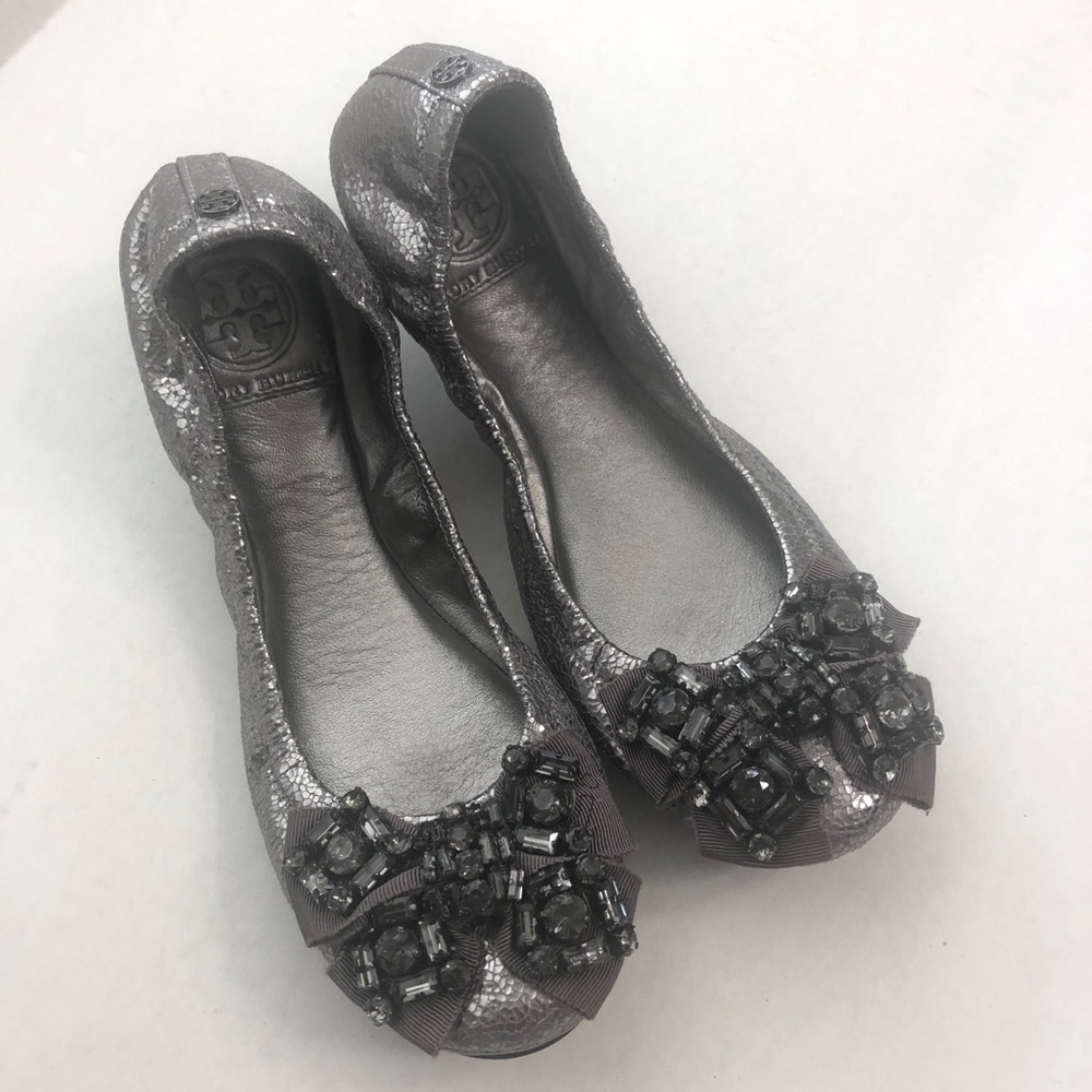 Tory Burch Silver Flats with Embellishments